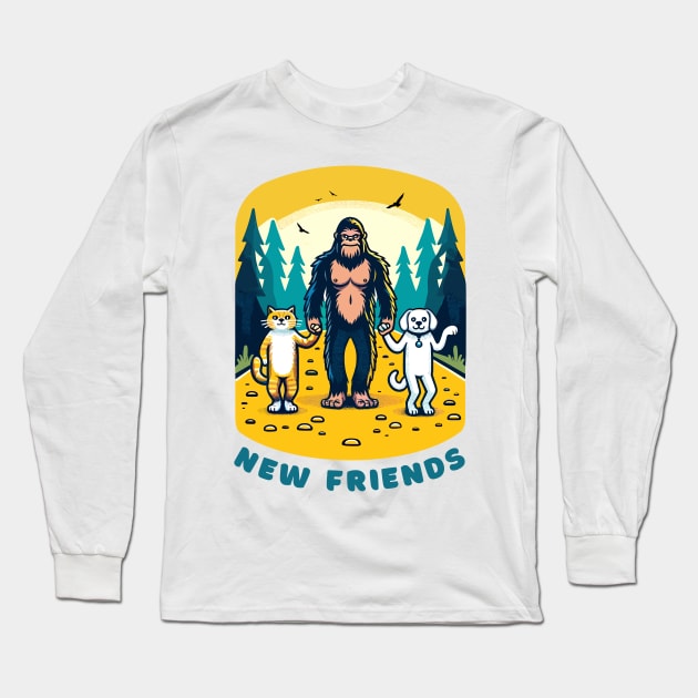 Big Foot Sasquatch becomes friends with a cat and a dog, funny t-shirt for lovers of cats, dogs and the outdoors. Long Sleeve T-Shirt by Cat In Orbit ®